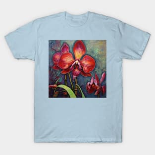 Red Folk Art Orchids T-Shirt